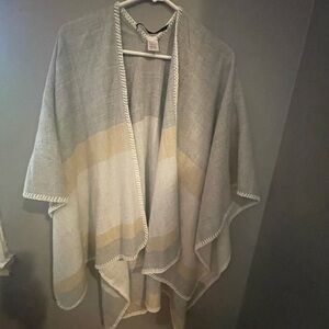 Gray and Cream Open Front Poncho